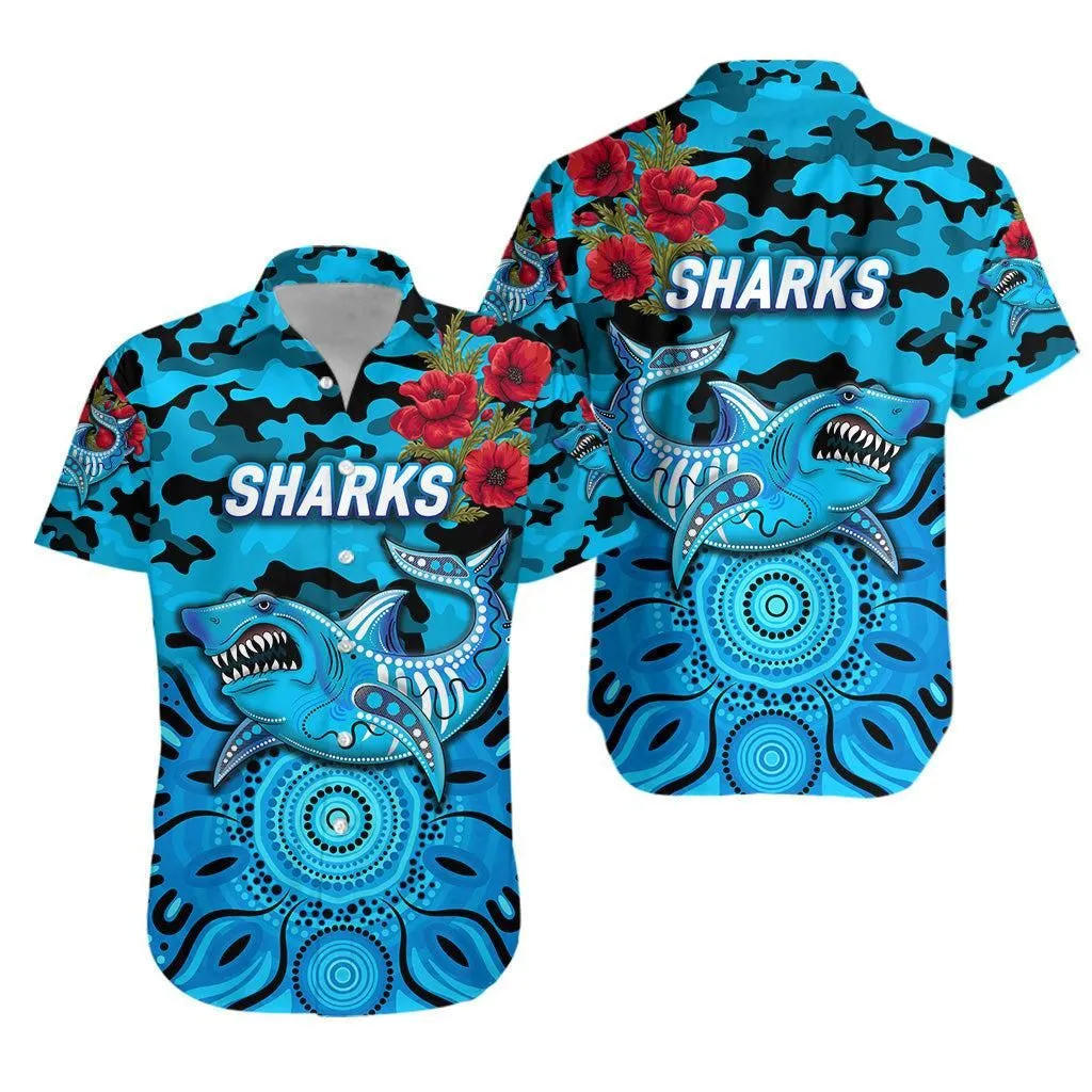 Cronulla   Sutherland Sharks Anzac 2022 Hawaiian Shirt Indigenous Vibes Lt8_1