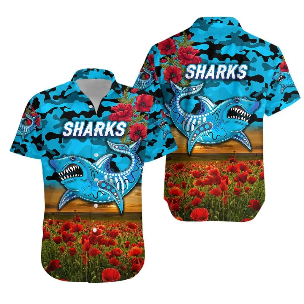 Cronulla   Sutherland Sharks Anzac 2022 Hawaiian Shirt Poppy Flowers Vibes Lt8_1