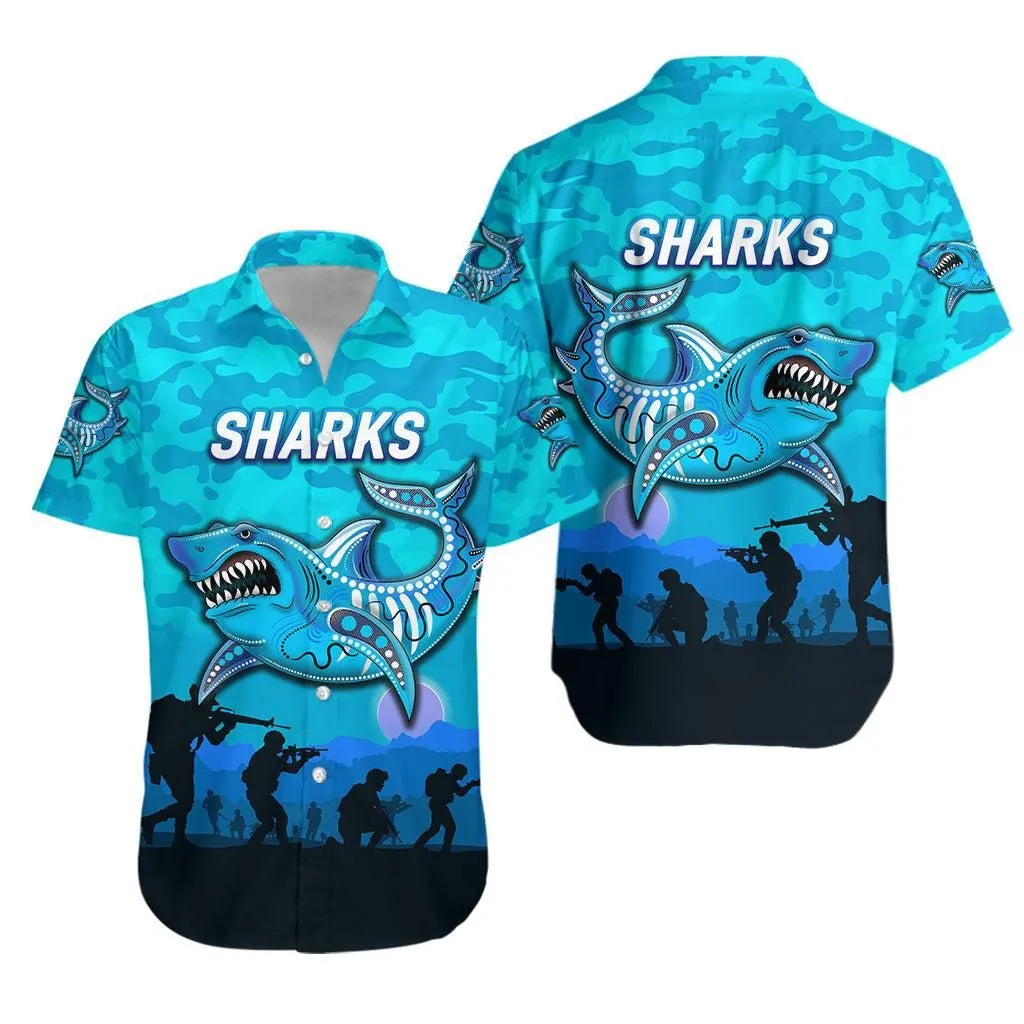 Cronulla   Sutherland Sharks Anzac 2022 Hawaiian Shirt Simple Style   Blue Lt8_1