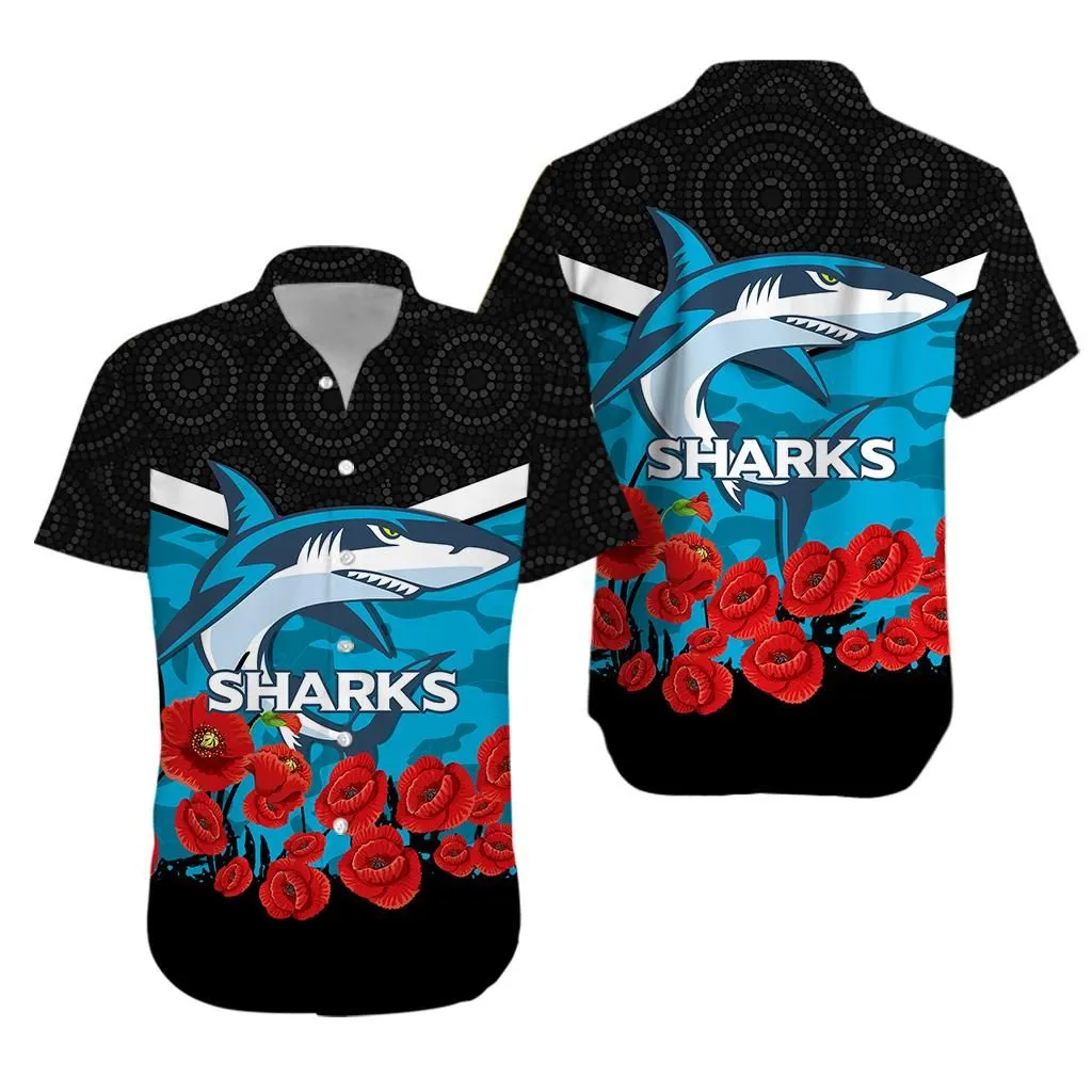 Cronulla   Sutherland Sharks Anzac Day Indigenous Art Hawaiian Shirt   Lt12_0