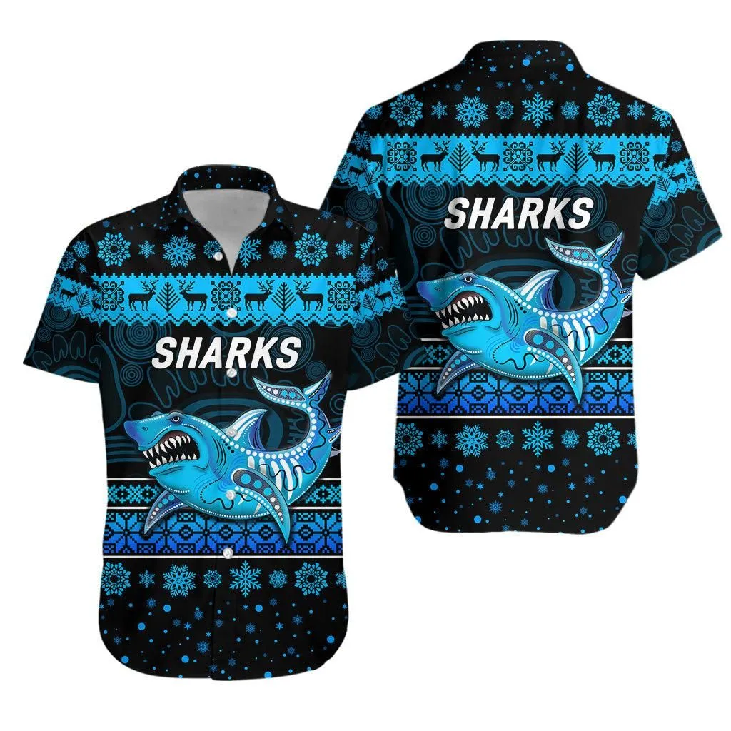 Cronulla   Sutherland Sharks Hawaiian Shirt Christmas Simple Style   Black Lt8_1
