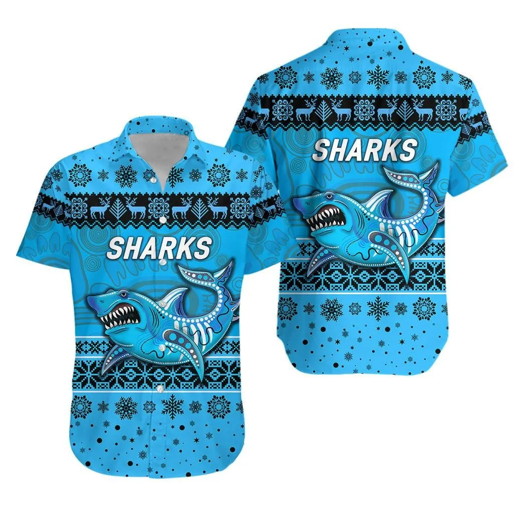 Cronulla   Sutherland Sharks Hawaiian Shirt Christmas Simple Style   Blue Lt8_1