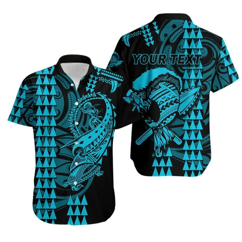 Custom Personalised Hawaii Polynesian Warrior Kakau Hawaiian Shirt Blue Lt6_0