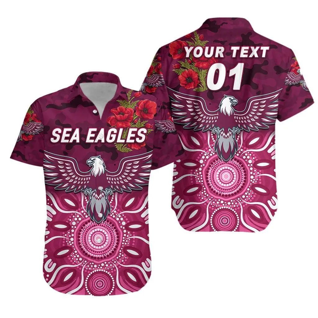 (Custom Personalised) Manly Warringah Sea Eagles Anzac 2022 Hawaiian Shirt Indigenous Vibes Lt8_1
