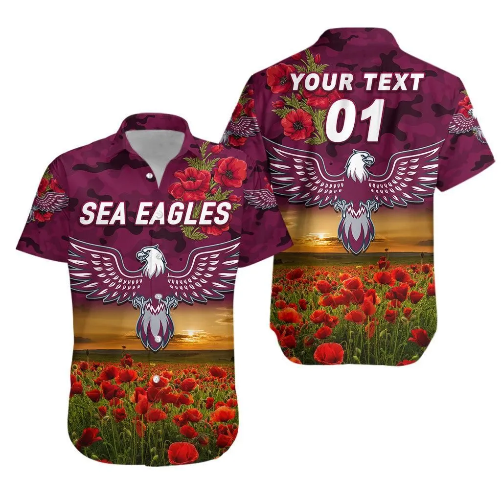 (Custom Personalised) Manly Warringah Sea Eagles Anzac 2022 Hawaiian Shirt Poppy Flowers Vibes Lt8_1