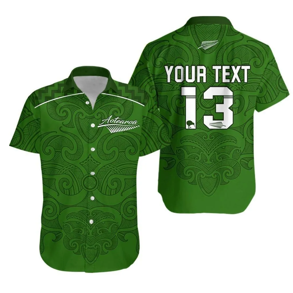 (Custom Personalised) Maori 2021 Hawaiian Shirt   Green Aotearoa Tattoo   Custom Text And Number Lt13_1