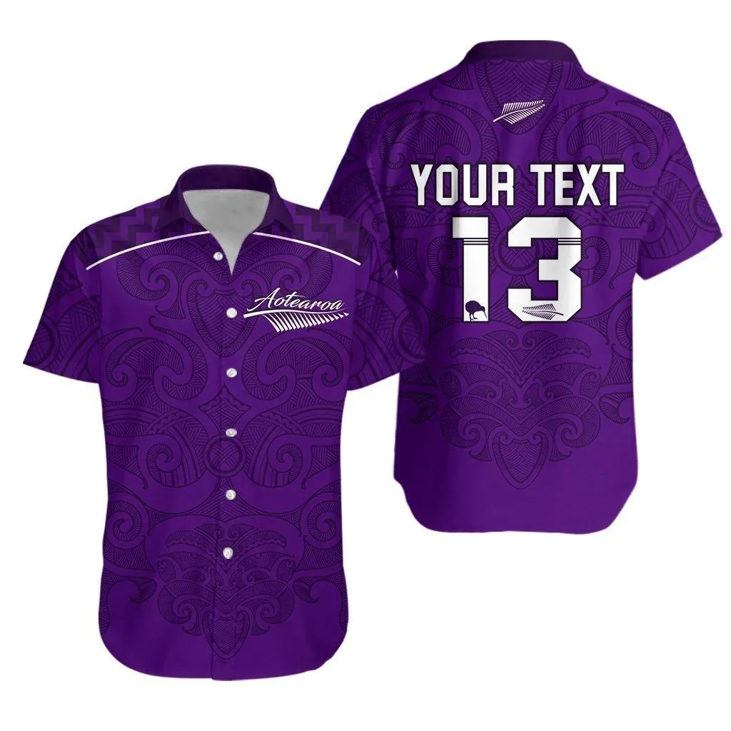 (Custom Personalised) Maori 2021 Hawaiian Shirt   Purple Aotearoa Tattoo   Custom Text And Number Lt13_1