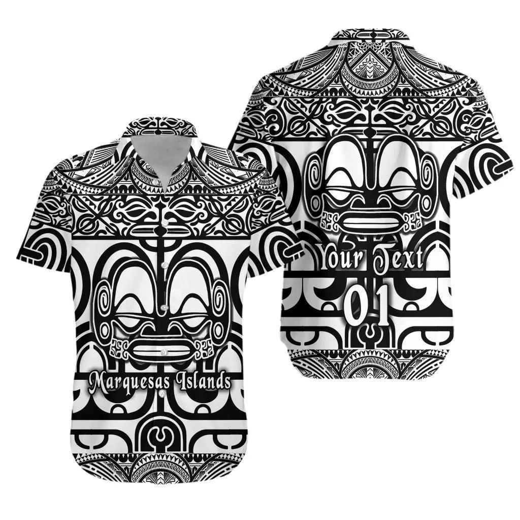 (Custom Personalised) Marquesas Islands Hawaiian Shirt Marquesan Tattoo Simple Style   Black Lt8_1