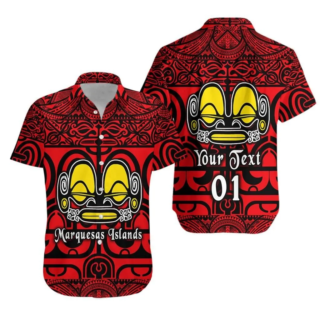 (Custom Personalised) Marquesas Islands Hawaiian Shirt Marquesan Tattoo Simple Style   Red Lt8_1