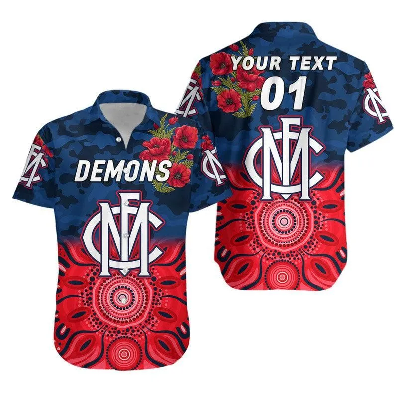 (Custom Personalised) Melbourne Demons Anzac Hawaiian Shirt Indigenous Vibes Lt8_1