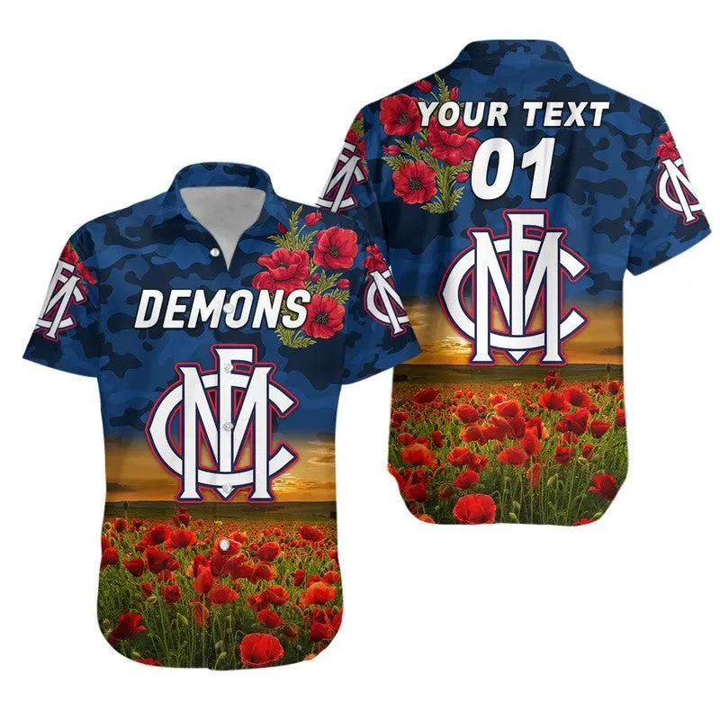 (Custom Personalised) Melbourne Demons Anzac Hawaiian Shirt Poppy Vibes Lt8_1