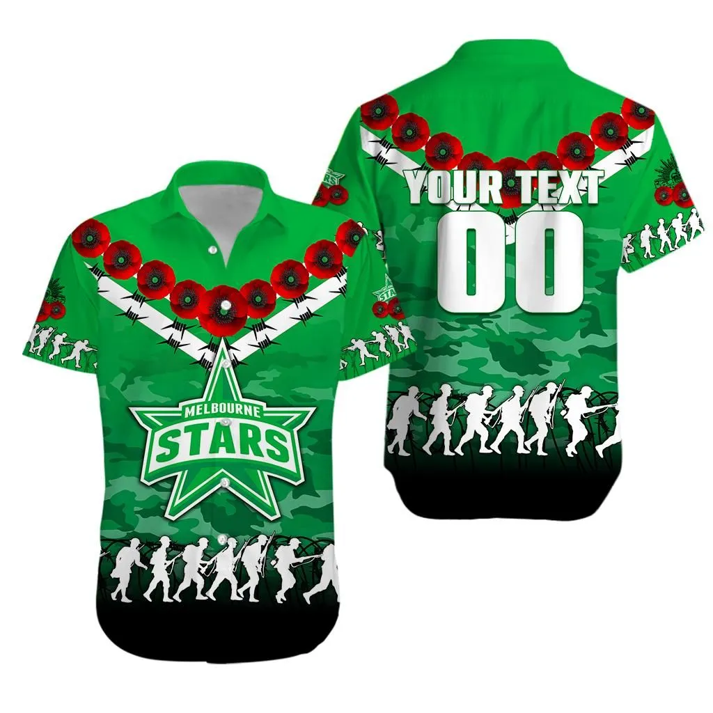 (Custom Personalised) Melbourne Stars Anzac 2022 Hawaiian Shirt Camouflage With Poppy   Lt12_0