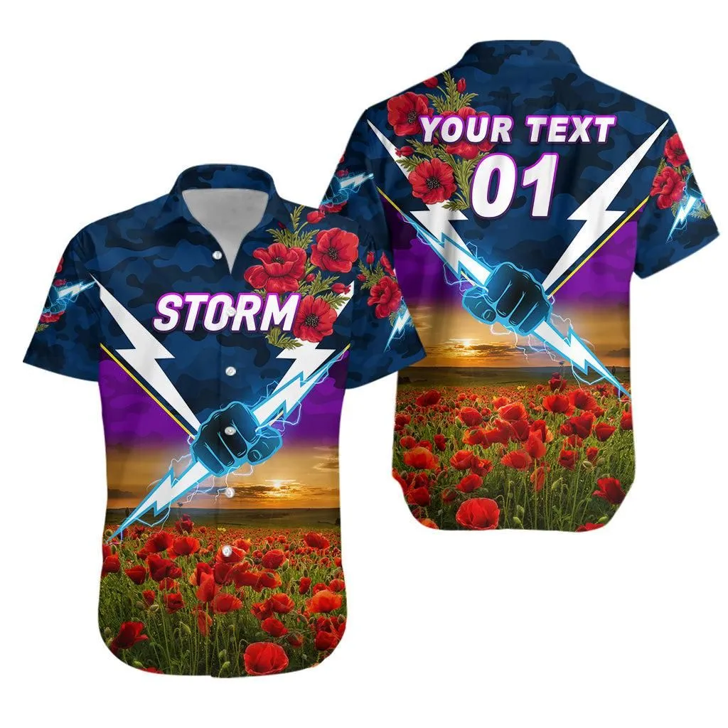 (Custom Personalised) Melbourne Storm Anzac 2022 Hawaiian Shirt Poppy Flowers Vibes Lt8_1