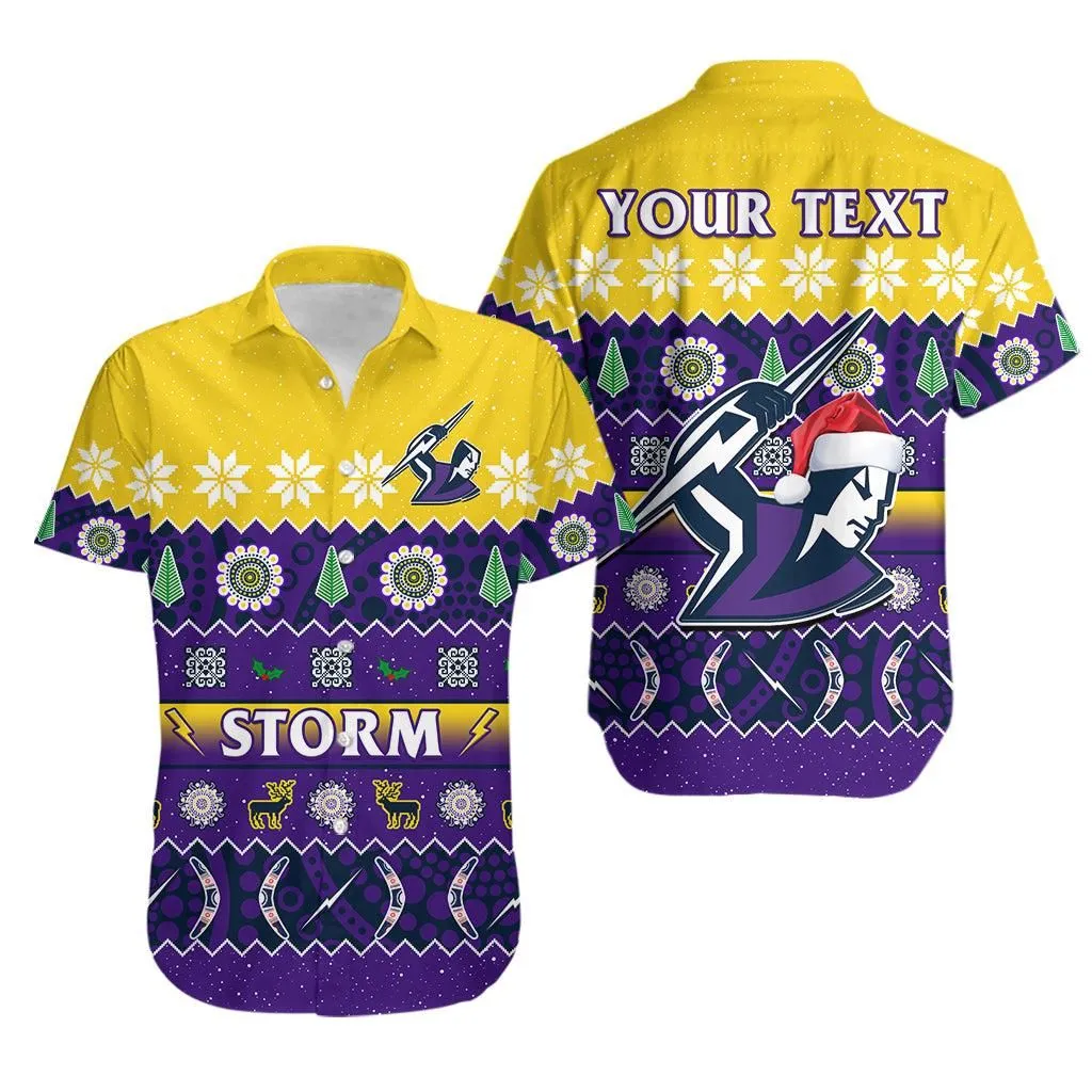 (Custom Personalised) Melbourne Storm Christmas Hawaiian Shirt Aboriginal Art Merry Xmas Lt14_0