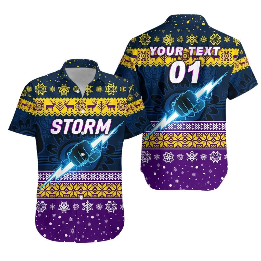 (Custom Personalised) Melbourne Storm Hawaiian Shirt Christmas Simple Style   Navy Lt8_1