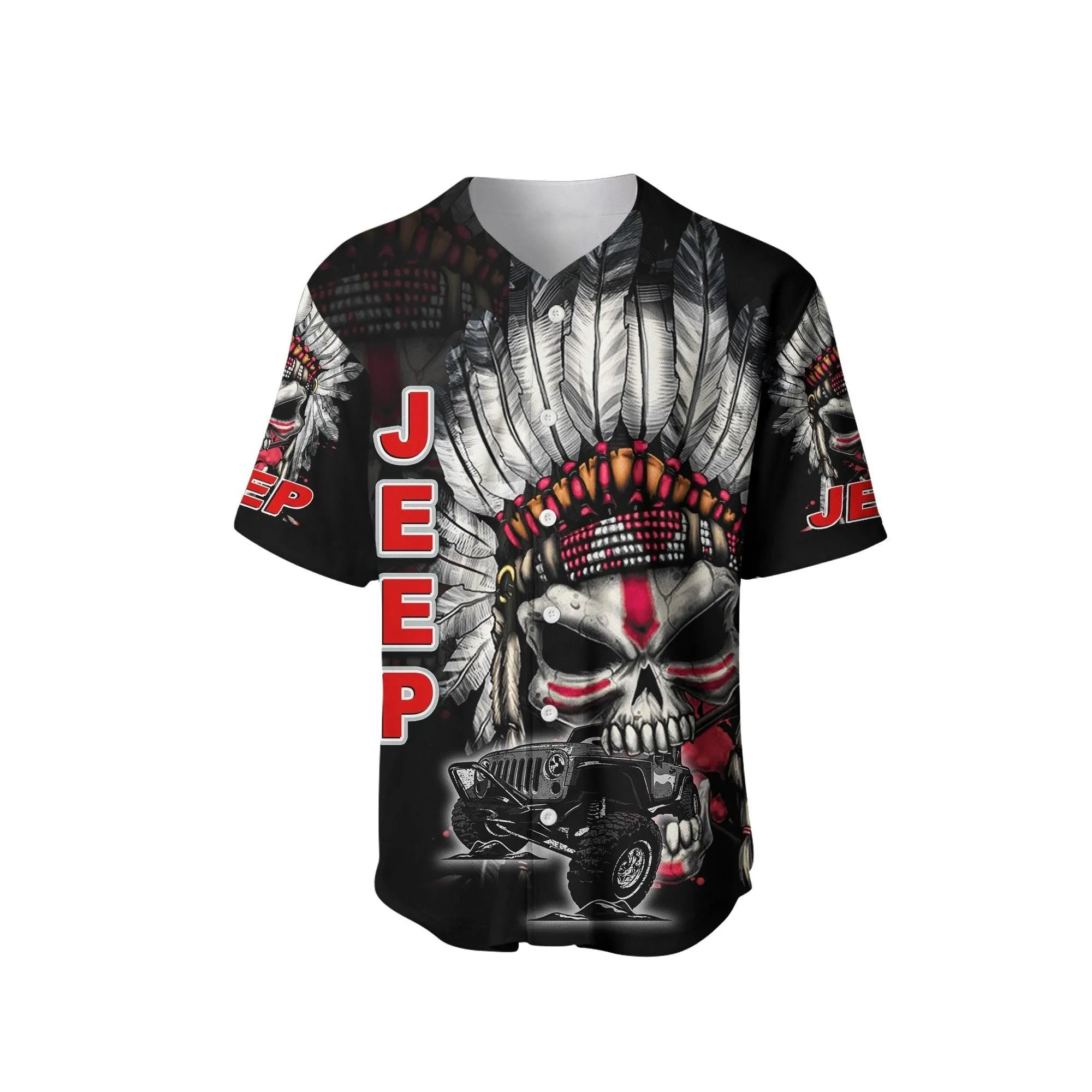 (Custom Personalised) Native Skull Jeep Baseball Jersey Shirt Angry Skull Lt6_0