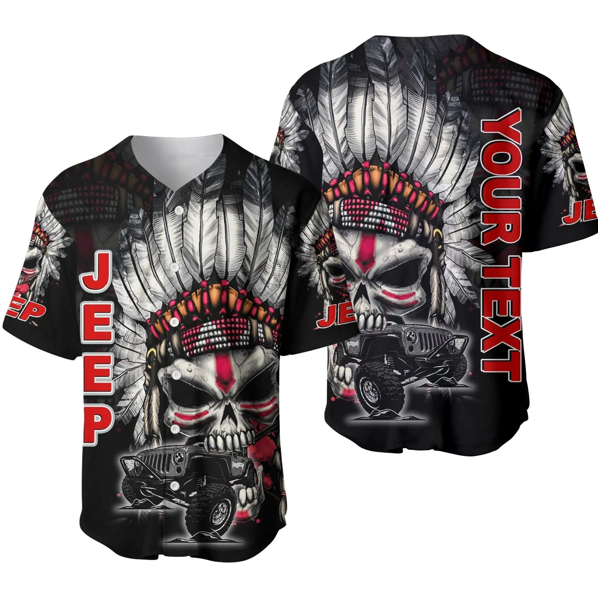 (Custom Personalised) Native Skull Jeep Baseball Jersey Shirt Angry Skull Lt6_2