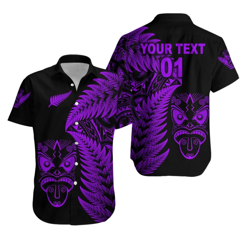 (Custom Personalised) New Zealand Haka Rugby Maori Hawaiian Shirt Silver Fern Vibes   Purple Lt8_1