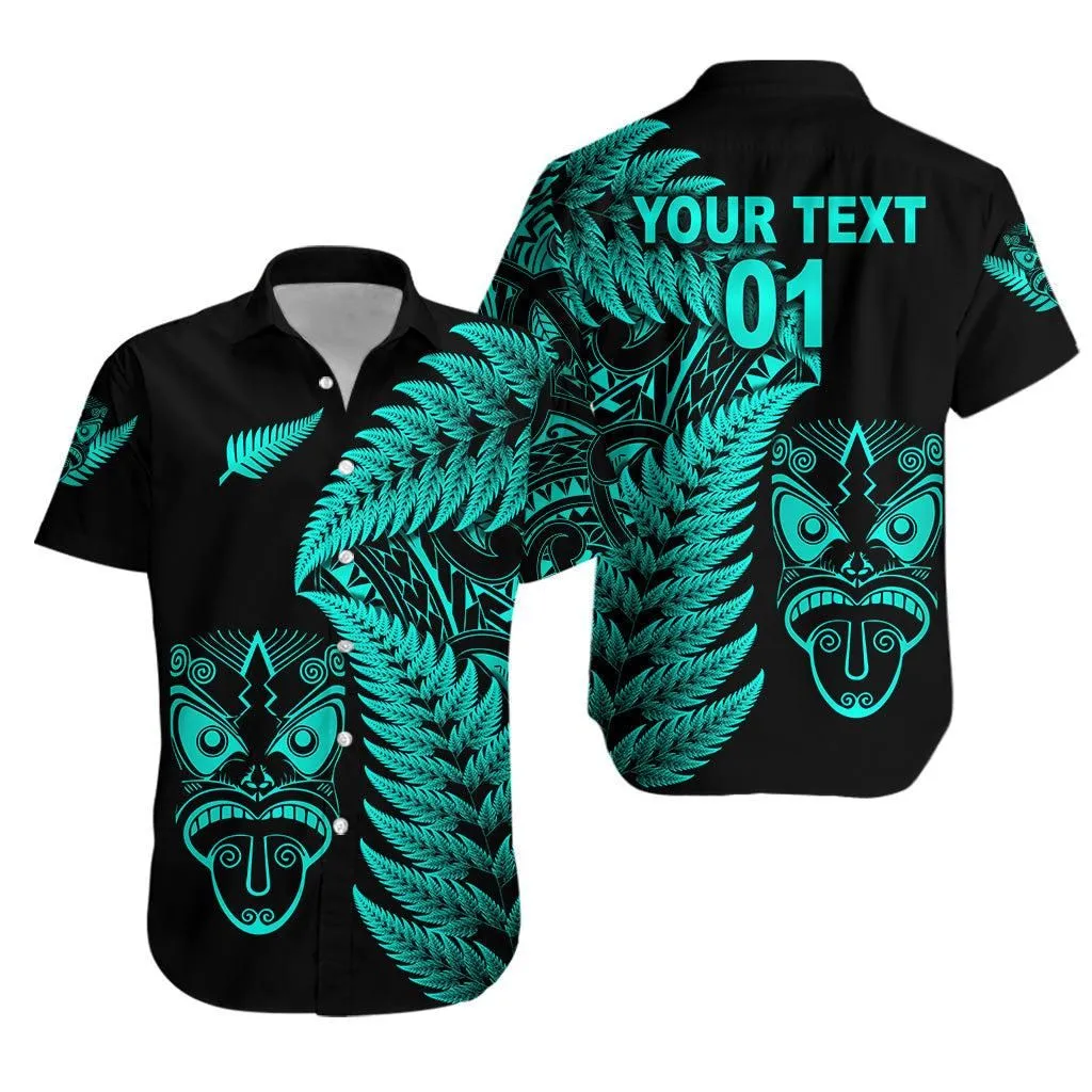 (Custom Personalised) New Zealand Haka Rugby Maori Hawaiian Shirt Silver Fern Vibes   Turquoise Lt8_1