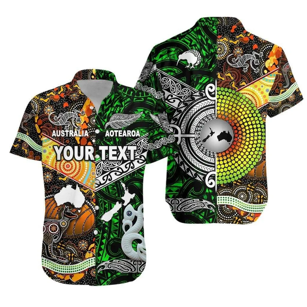 (Custom Personalised) New Zealand Maori Aotearoa And Australia Aboriginal Hawaiian Shirt Together   Green Lt8_1