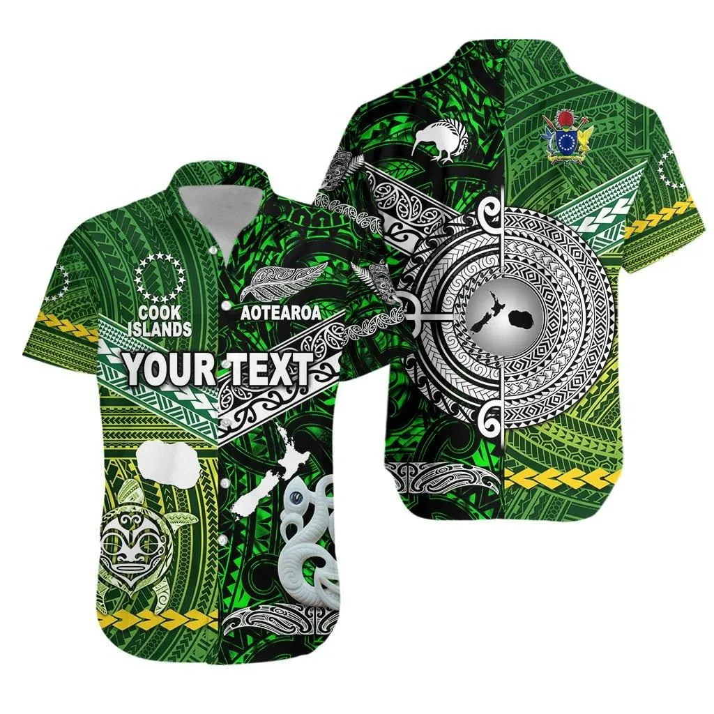 (Custom Personalised) New Zealand Maori Aotearoa Hawaiian Shirt Cook Islands Together   Green Lt8_1