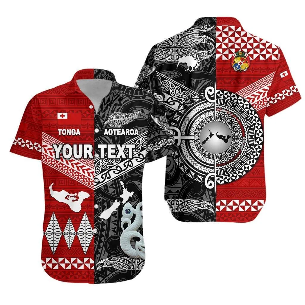 (Custom Personalised) New Zealand Maori Aotearoa Tonga Polynesian Together Hawaiian Shirt   Black Lt8_1