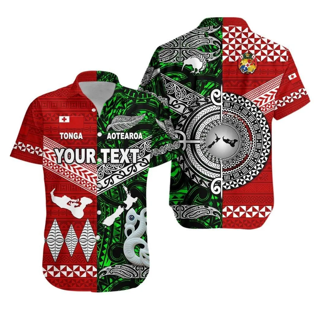 (Custom Personalised) New Zealand Maori Aotearoa Tonga Polynesian Together Hawaiian Shirt   Green Lt8_1