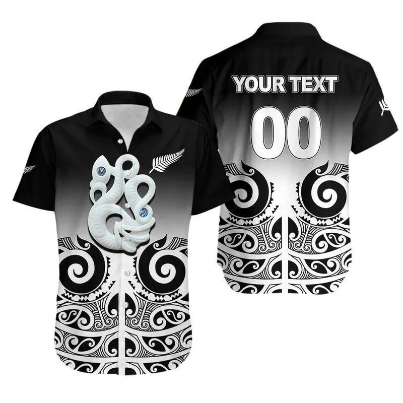 (Custom Personalised) New Zealand Rugby Hawaiian Shirt   Maori Manaia Black Style Lt6_0