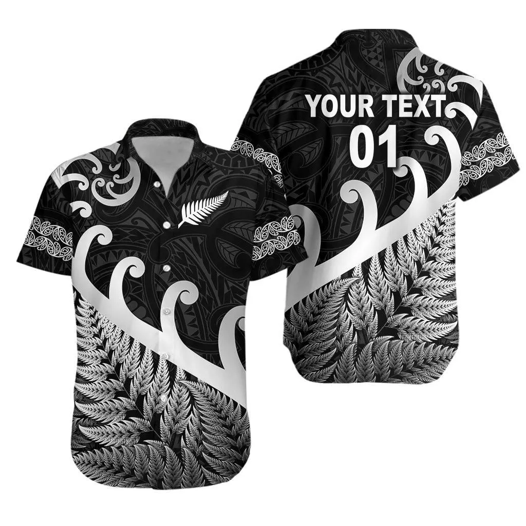 (Custom Personalised) New Zealand Rugby Maori Hawaiian Shirt Silver Fern Koru Vibes   Black Lt8_1
