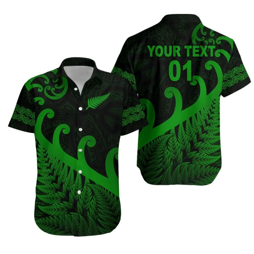 (Custom Personalised) New Zealand Rugby Maori Hawaiian Shirt Silver Fern Koru Vibes   Green Lt8_1