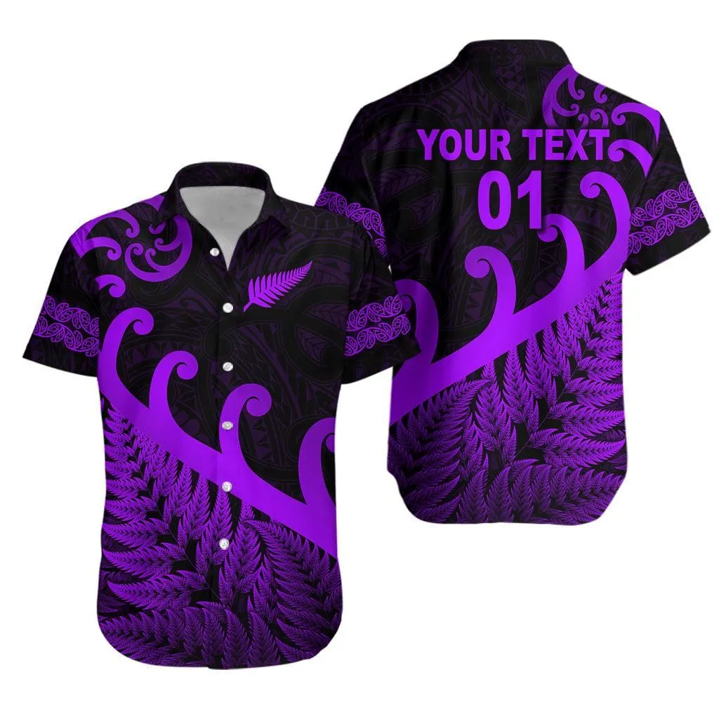 (Custom Personalised) New Zealand Rugby Maori Hawaiian Shirt Silver Fern Koru Vibes   Purple Lt8_1