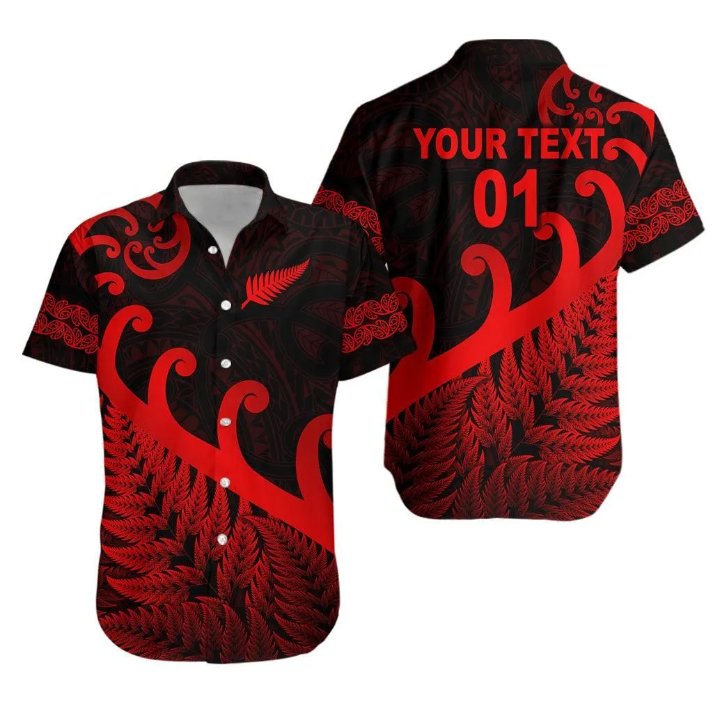 (Custom Personalised) New Zealand Rugby Maori Hawaiian Shirt Silver Fern Koru Vibes   Red Lt8_1