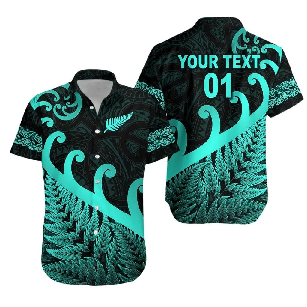 (Custom Personalised) New Zealand Rugby Maori Hawaiian Shirt Silver Fern Koru Vibes   Turquoise Lt8_1