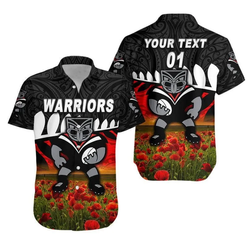 (Custom Personalised) New Zealand Warriors Anzac 2022 Hawaiian Shirt Maori Poppy Flowers Vibes Lt8_1