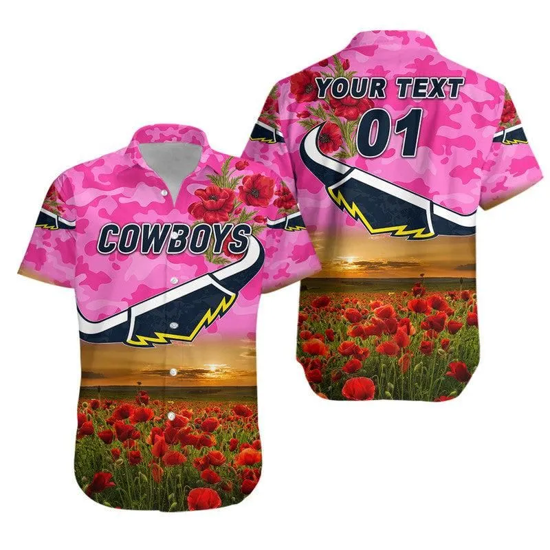 (Custom Personalised) North Queensland Cowboys Anzac 2022 Hawaiian Shirt Poppy Flowers Vibes   Pink Lt8_1
