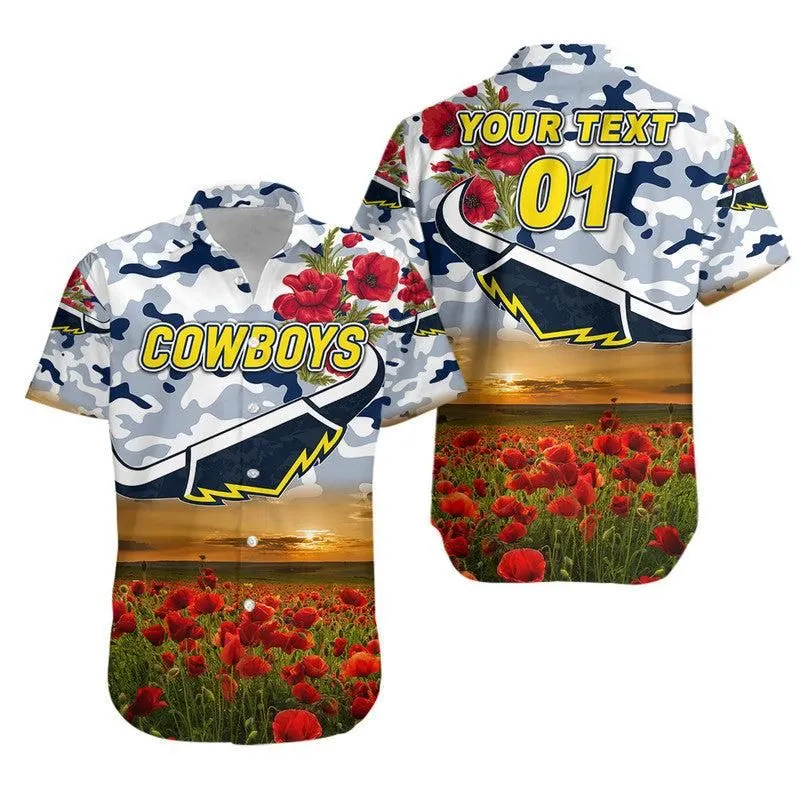 (Custom Personalised) North Queensland Cowboys Anzac 2022 Hawaiian Shirt Poppy Flowers Vibes   White Lt8_1
