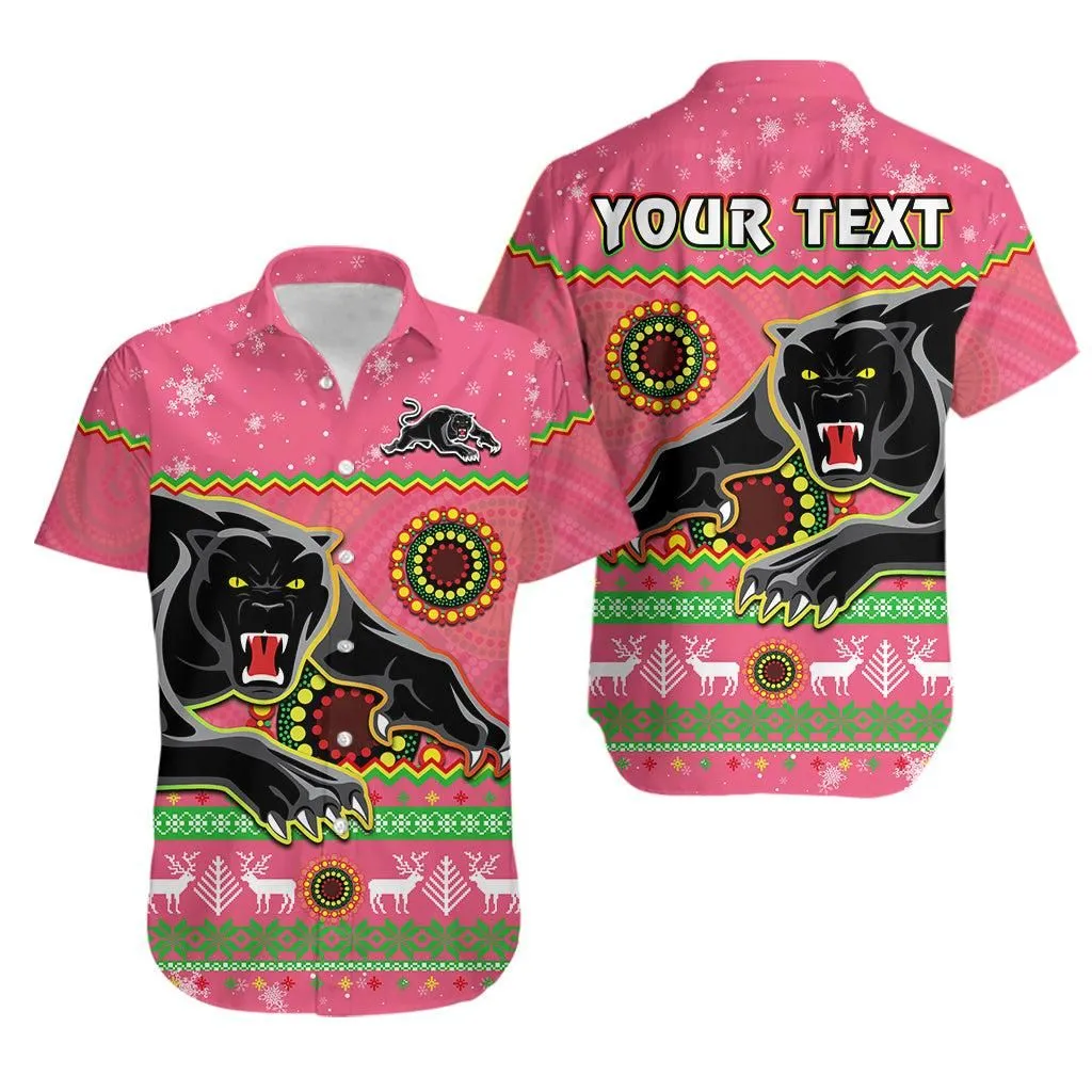 (Custom Personalised) Panthers Christmas Hawaiian Shirt Aboriginal Pattern Penrith Pink Version Lt14_0
