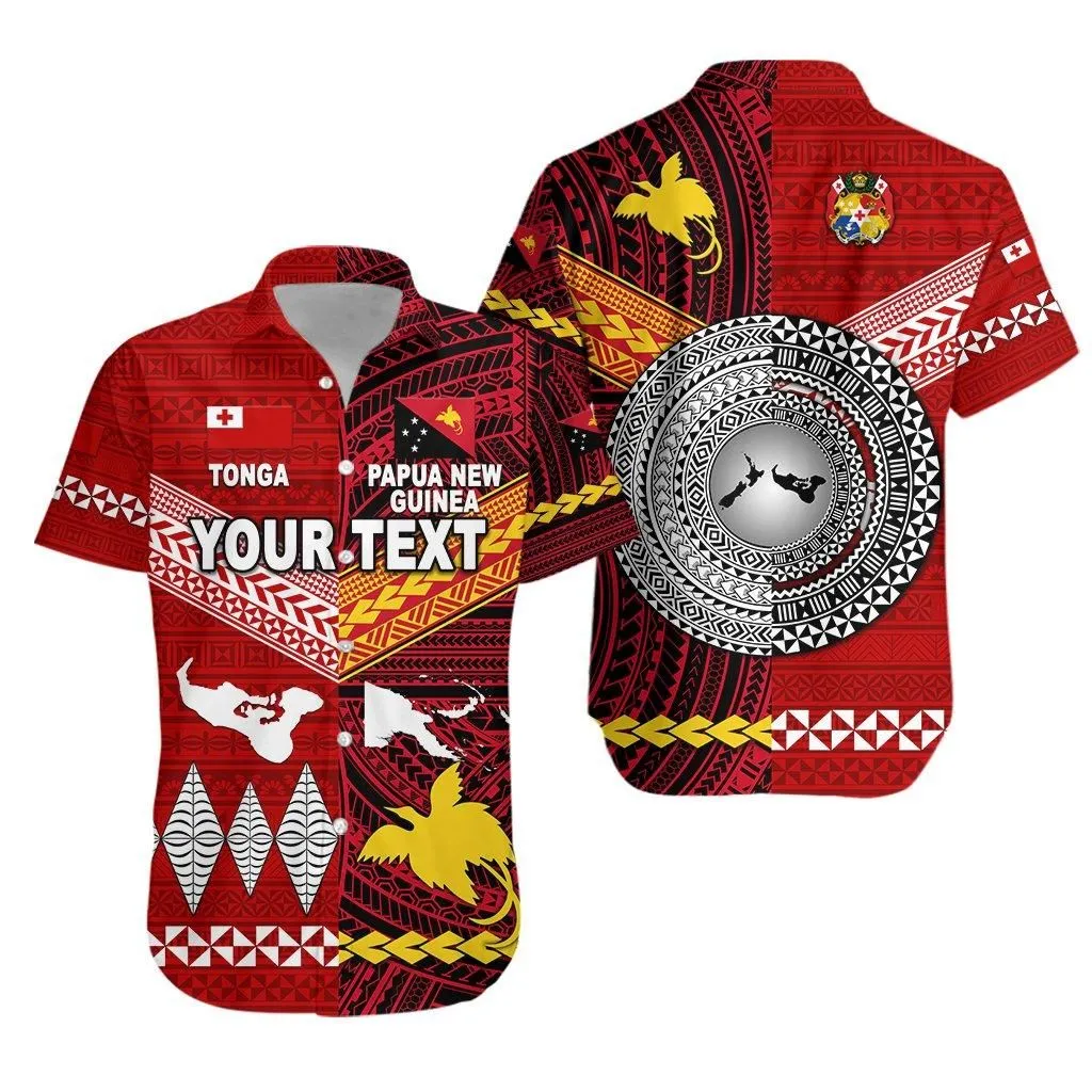 (Custom Personalised) Papua New Guinea And Tonga Hawaiian Shirt Polynesian Together   Bright Red Lt8_1