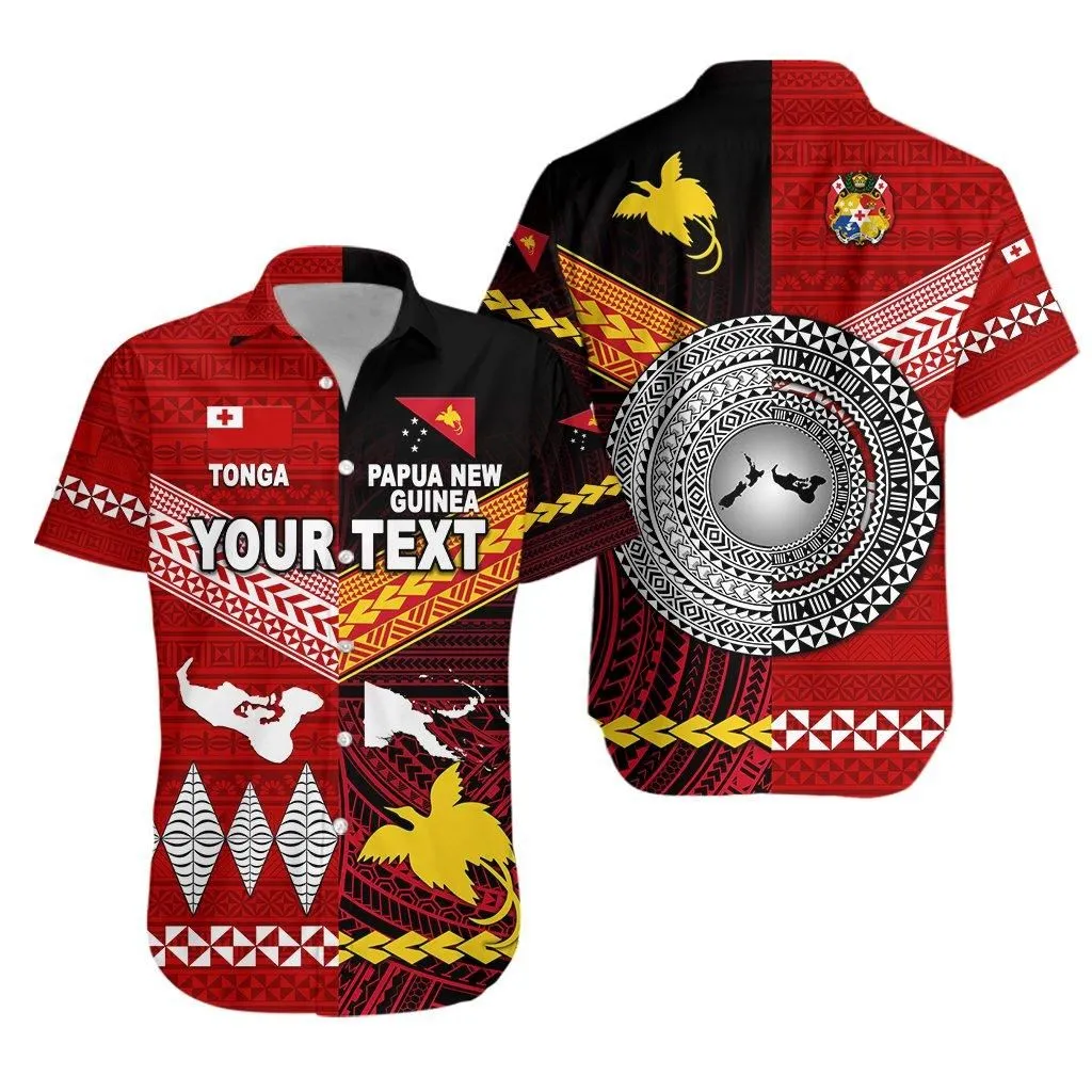 (Custom Personalised) Papua New Guinea And Tonga Hawaiian Shirt Polynesian Together   Red Lt8_1