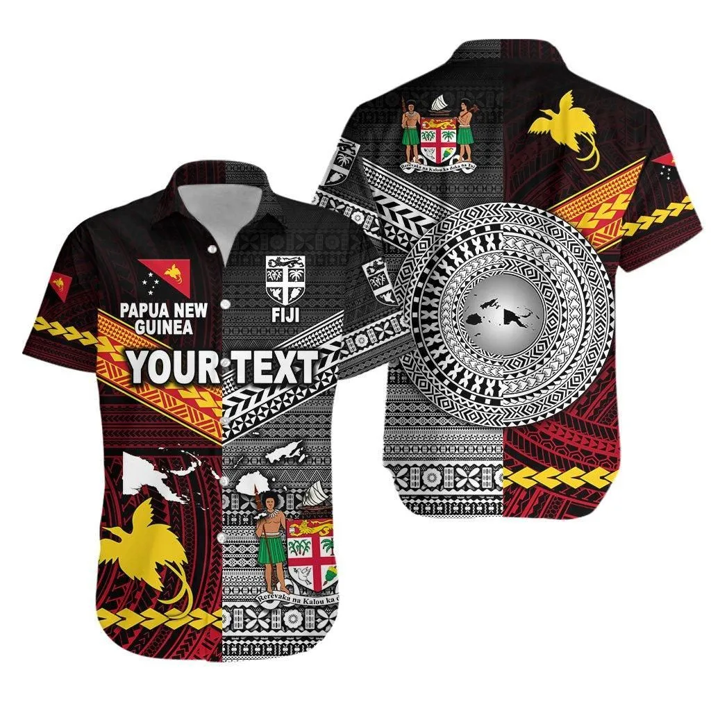 (Custom Personalised) Papua New Guinea Polynesian And Fiji Tapa Together Hawaiian Shirt   Black Lt8_1
