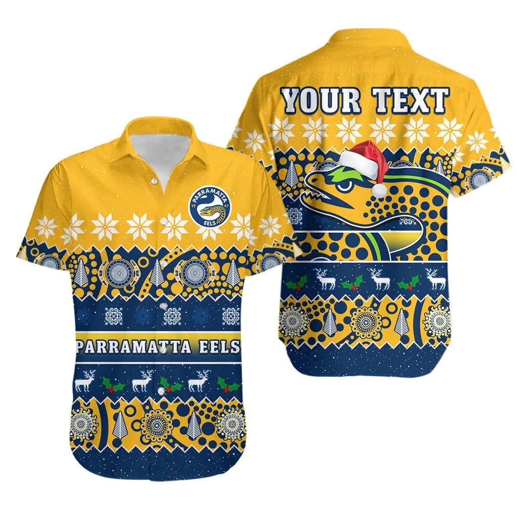 (Custom Personalised) Parramatta Eels Christmas Hawaiian Shirt Parra Aboriginal Art Merry Xmas Lt14_0