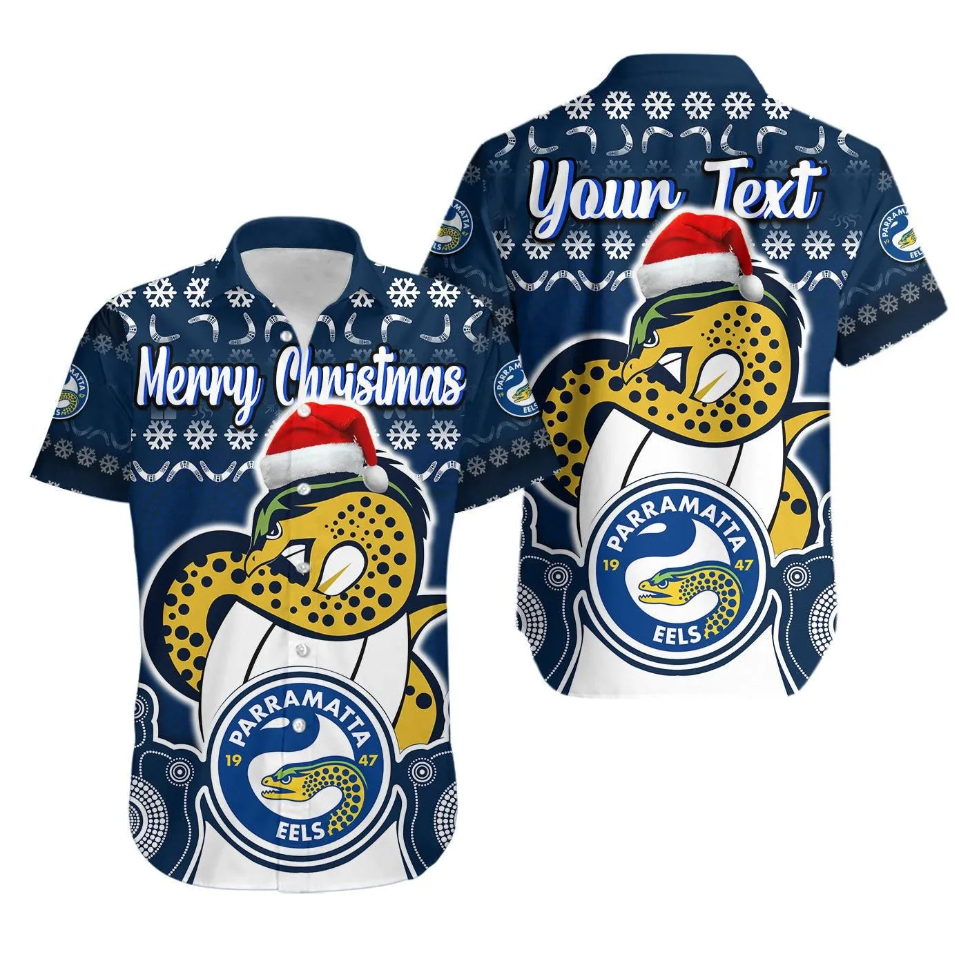 (Custom Personalised) Parramatta Eels Christmas Vibe With Aboriginal Dot Panting Style Hawaiian Shirt  Lt9_0