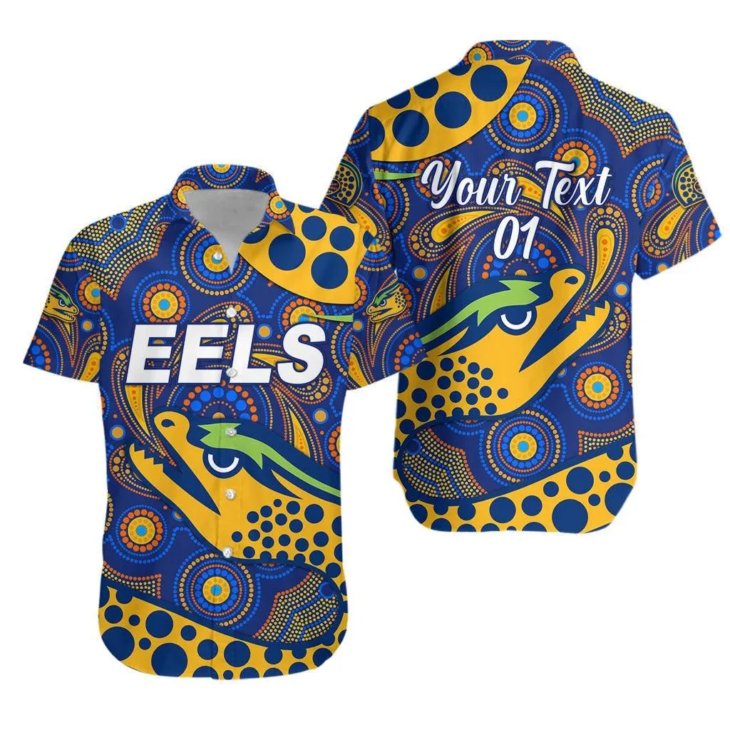 (Custom Personalised) Parramatta Eels Hawaiian Shirt 2021 Indigenous Vibes   Blue, Custom Text And Number Lt8_1