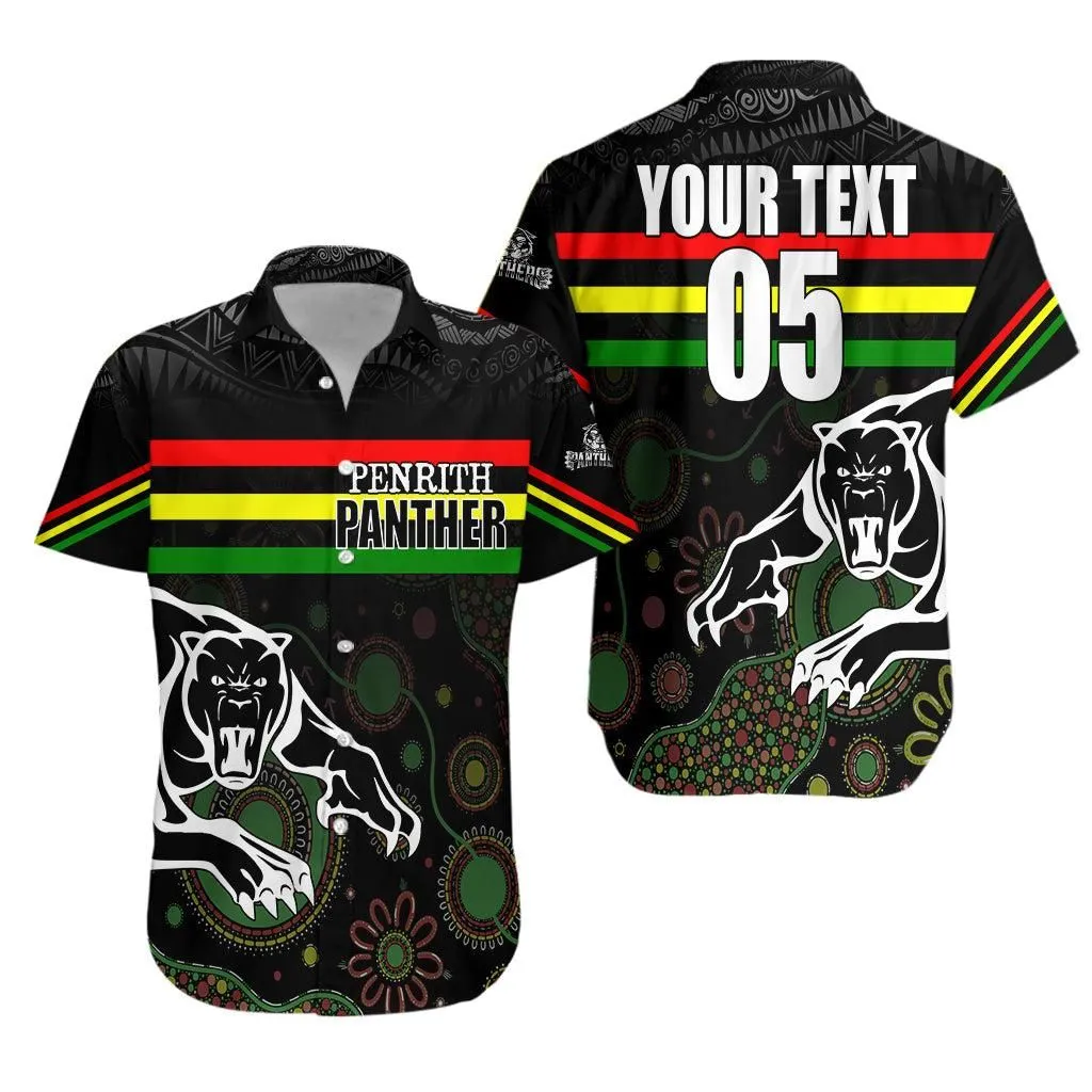 (Custom Personalised) Penrith Black Panther Hawaiian Shirt   Aboriginal Art With Abstract Pattern Lt7_0