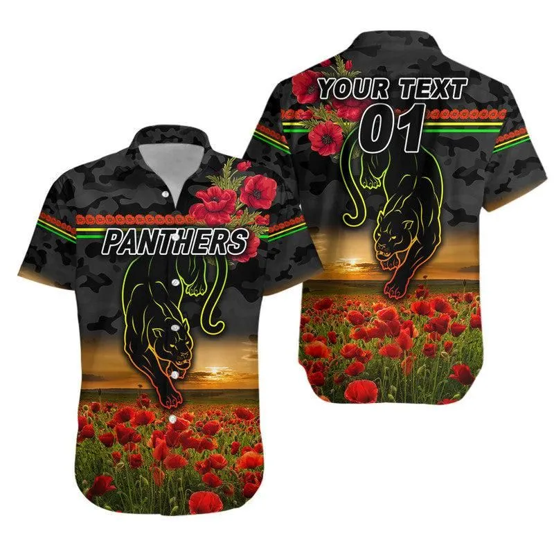 (Custom Personalised) Penrith Panthers Anzac 2022 Hawaiian Shirt Poppy Flowers Vibes   Black Lt8_1