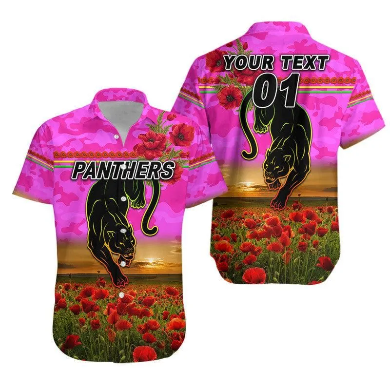 (Custom Personalised) Penrith Panthers Anzac 2022 Hawaiian Shirt Poppy Flowers Vibes   Pink Lt8_1