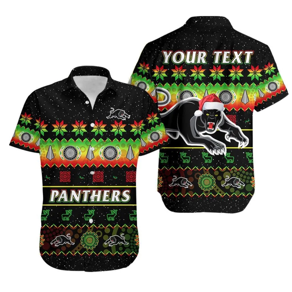 (Custom Personalised) Penrith Panthers Christmas Hawaiian Shirt The Riff Aboriginal Art Merry Xmas Lt14_0