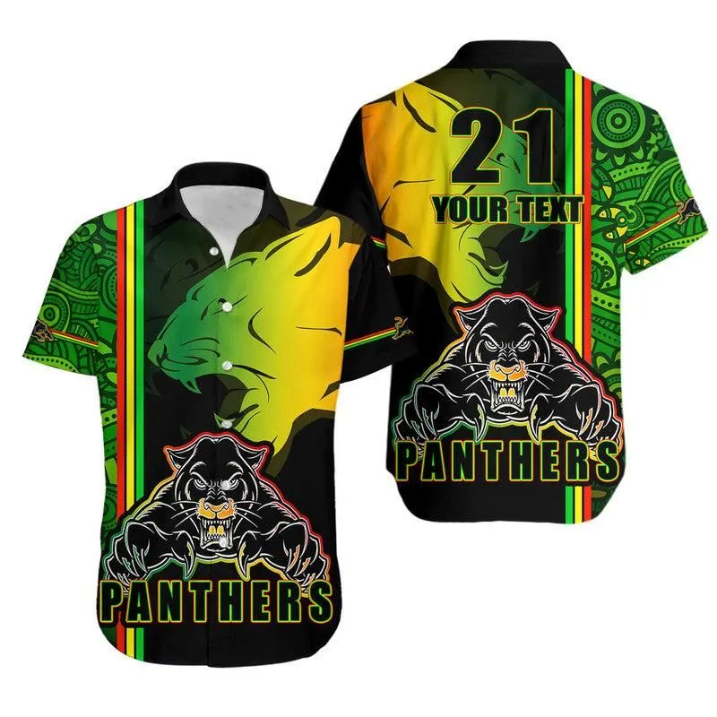 (Custom Personalised) Penrith Panthers Hawaiian Shirt Angry Panther Indigenous Aboriginal Style Lt9_0