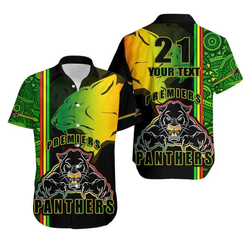 (Custom Personalised) Penrith Panthers Premiers Hawaiian Shirt Angry Panther Indigenous Aboriginal Style Lt9_0