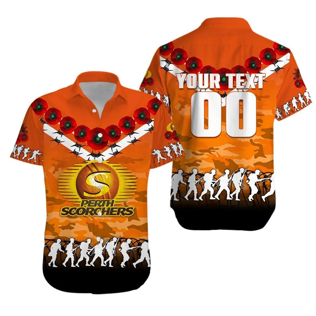 (Custom Personalised) Perth Scorchers Anzac 2022 Hawaiian Shirt Camouflage With Poppy   Lt12_0